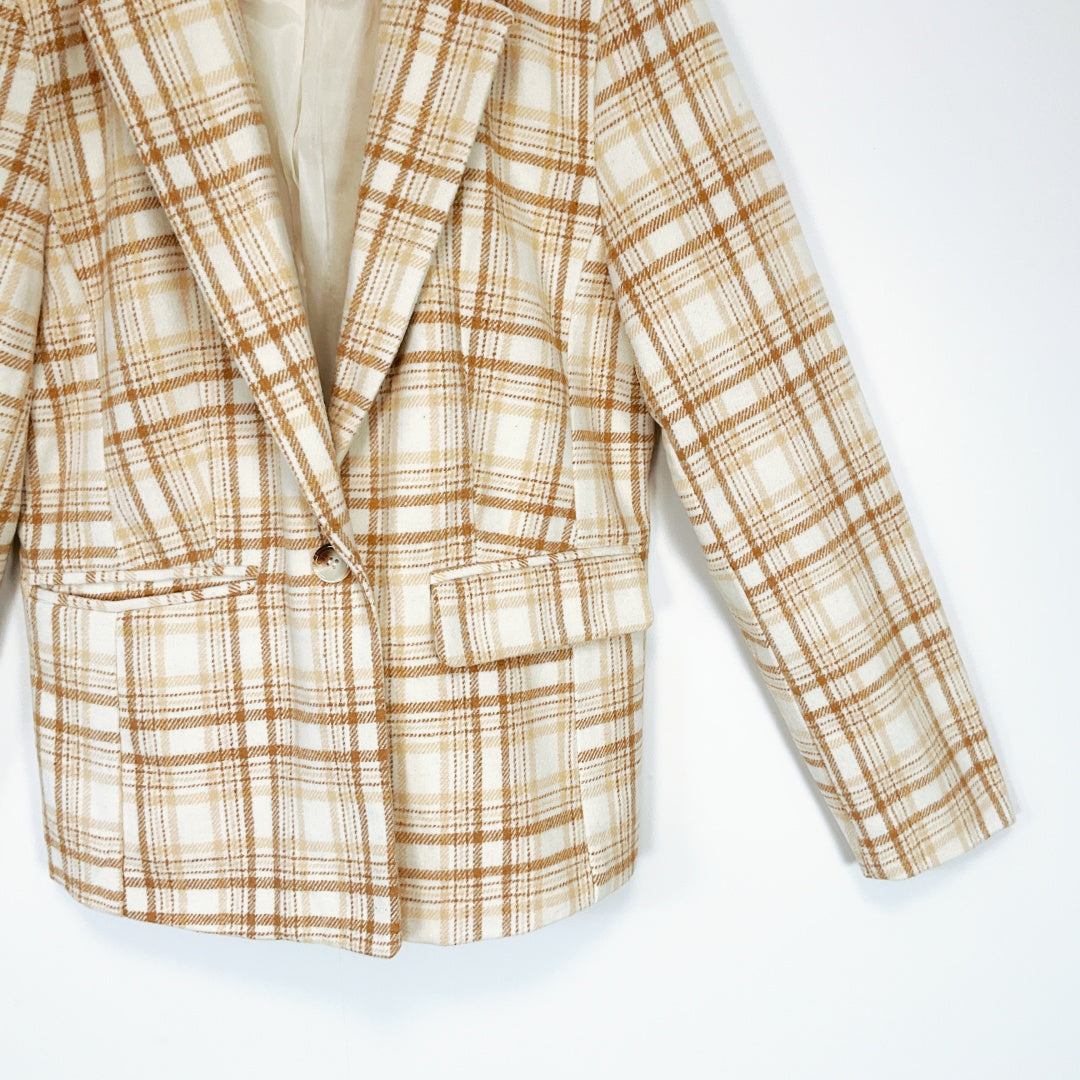 MIRROU Beige Plaid Blazer Jacket – Size 12