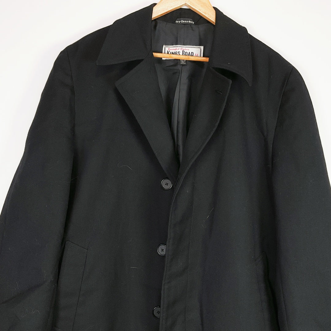 KINGS ROAD Long Black Coat – Size 100cm (XL/XXL)