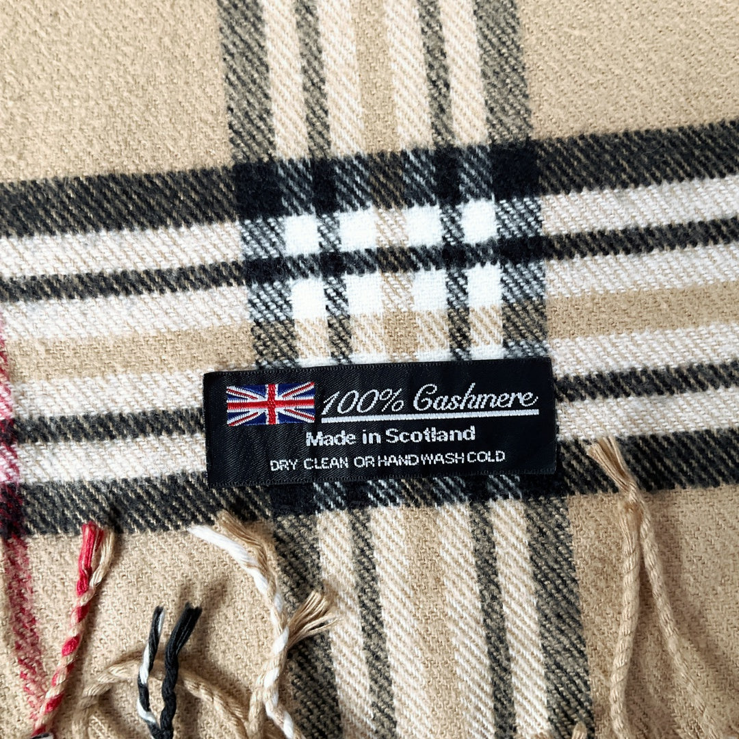 Beige Check Plaid Scarf