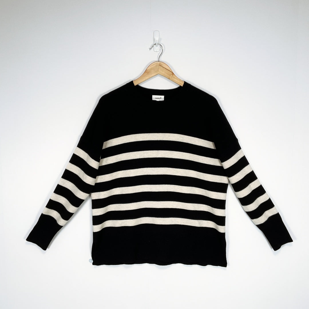 Seed heritage - Black & Cream Stripped Oversized Knit Sweater