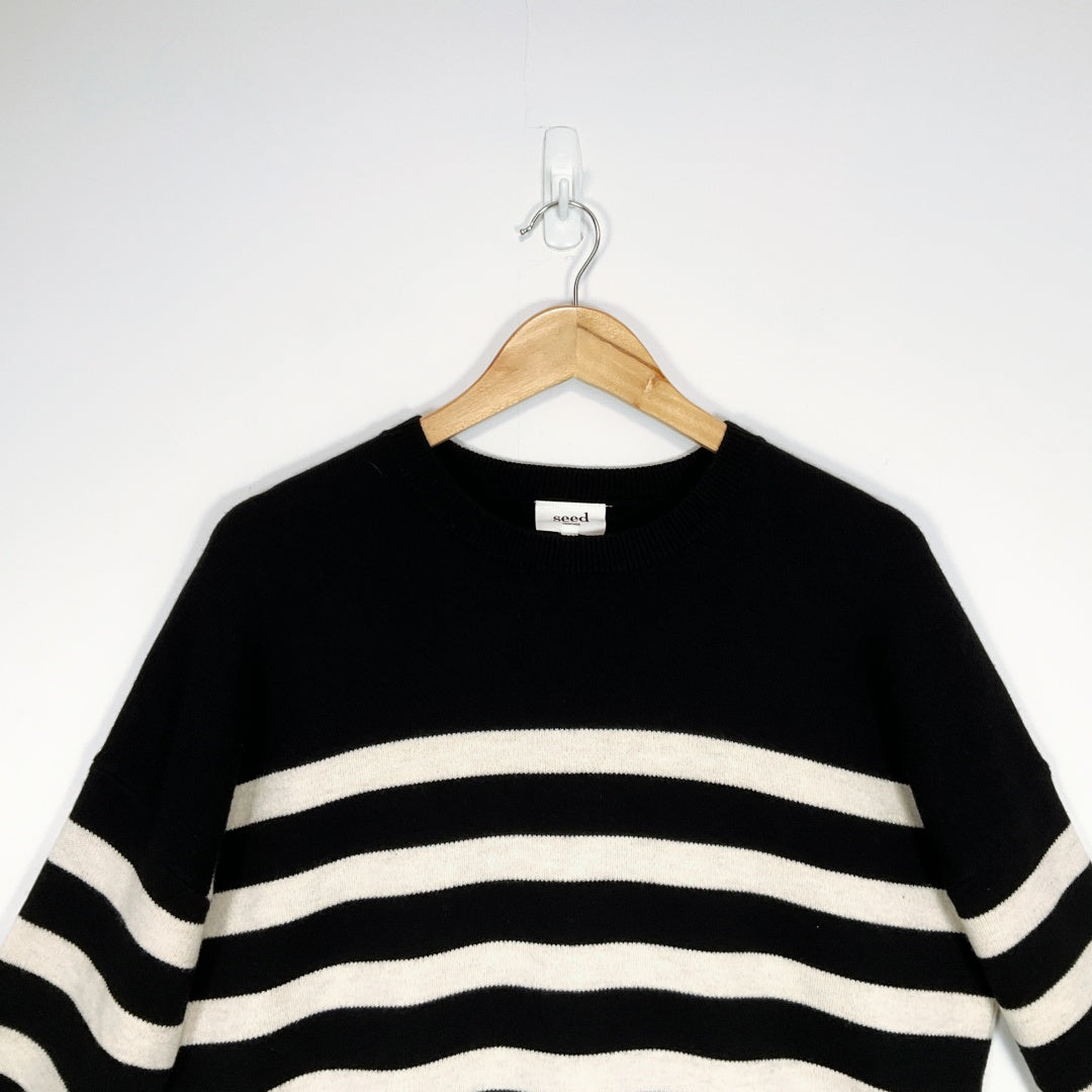 Seed heritage - Black & Cream Stripped Oversized Knit Sweater