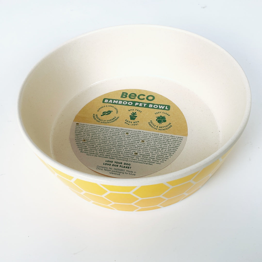 BECO Bamboo Pet Bowl – Yellow Pattern – 14.5cm
