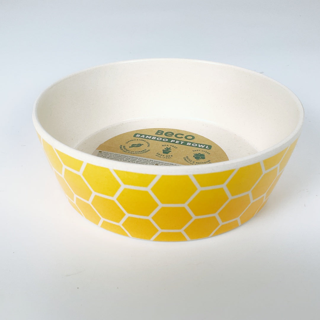 BECO Bamboo Pet Bowl – Yellow Pattern – 14.5cm
