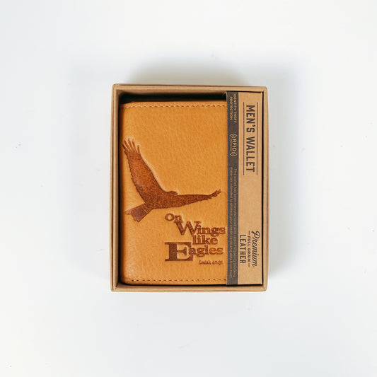 Men's Wallet - Premium Full Grain Leather "On Wings like Eagles Isaiah 40:31"