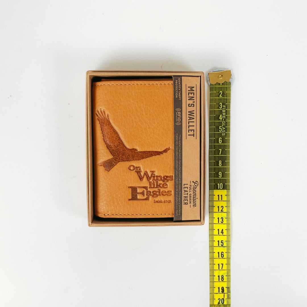 Men's Wallet - Premium Full Grain Leather "On Wings like Eagles Isaiah 40:31"
