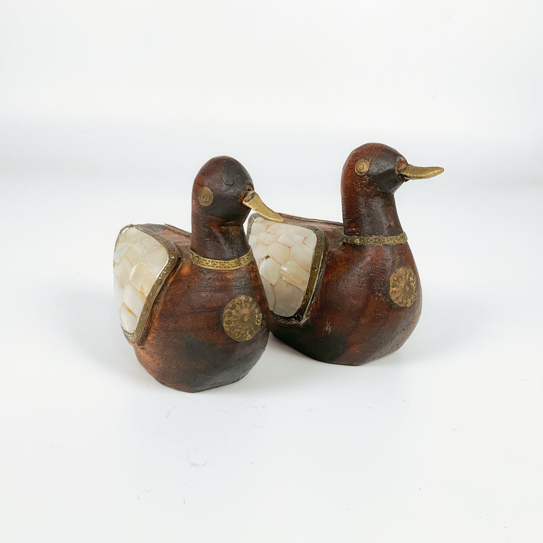 Hand-Crafted Wooden Duck Pair