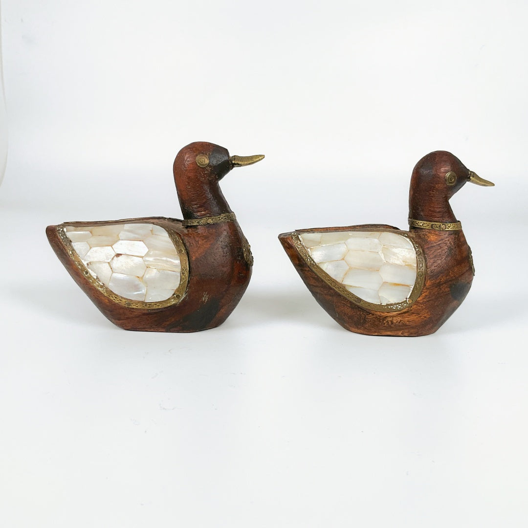 Hand-Crafted Wooden Duck Pair
