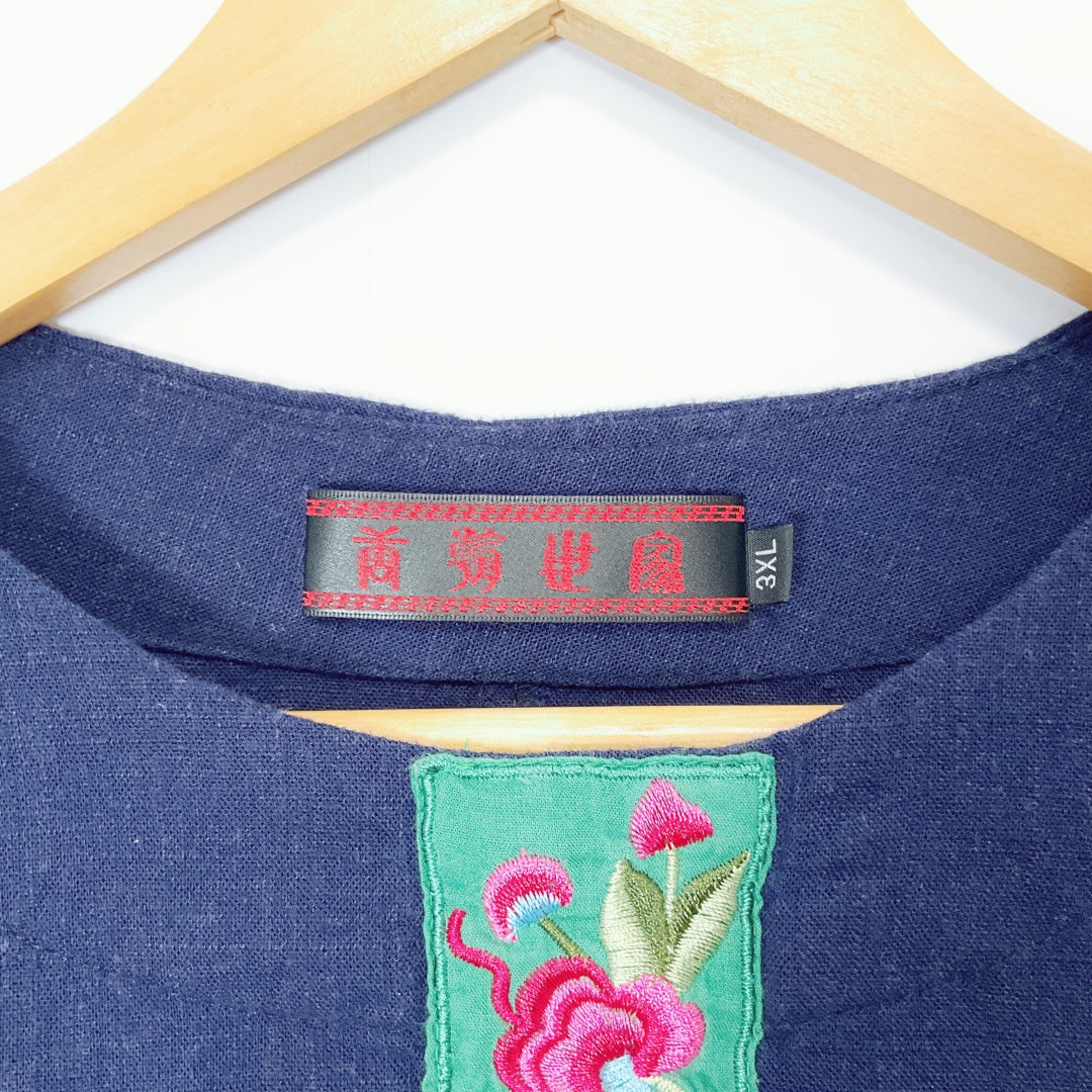 Navy Floral Embroidered Tunic Dress