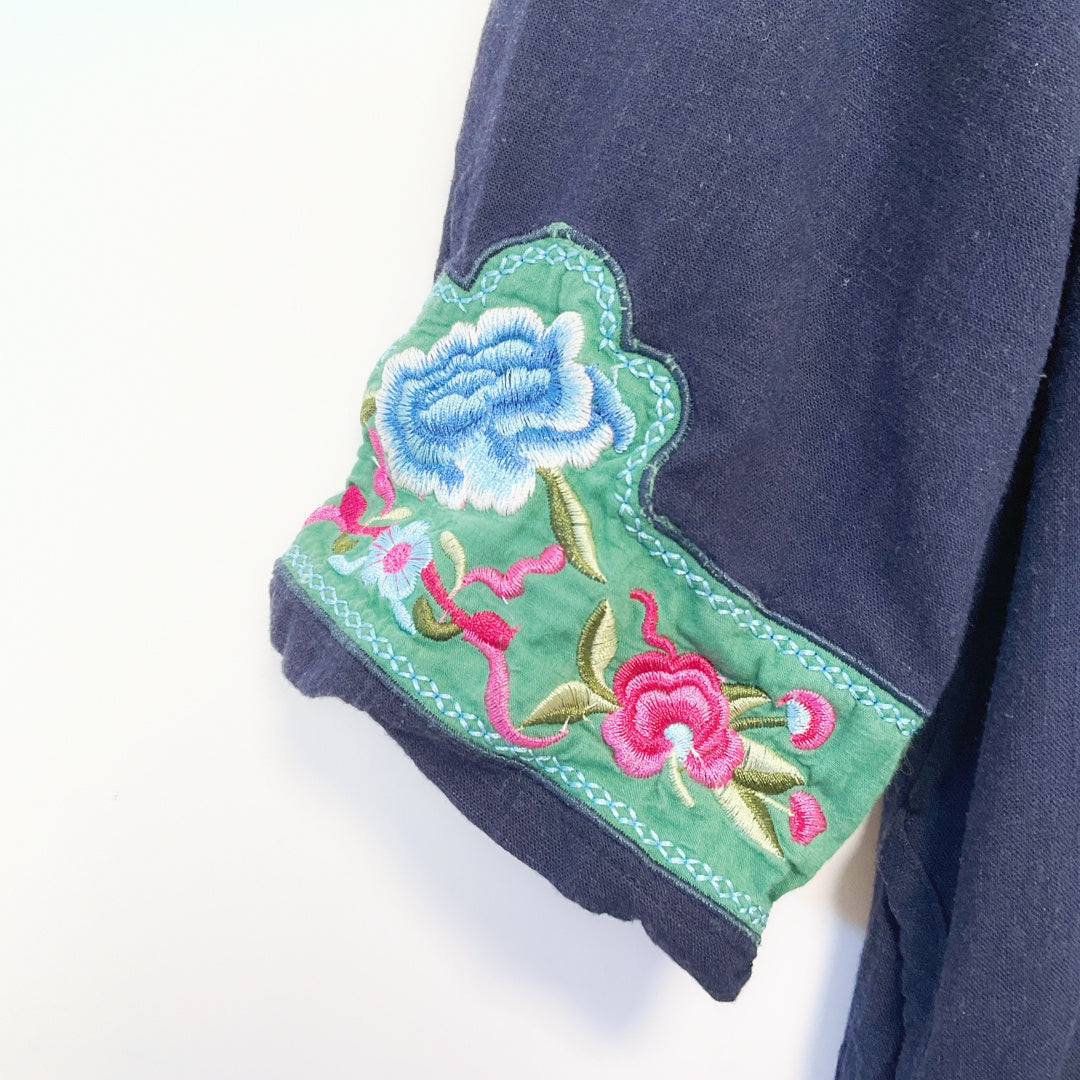 Navy Floral Embroidered Tunic Dress