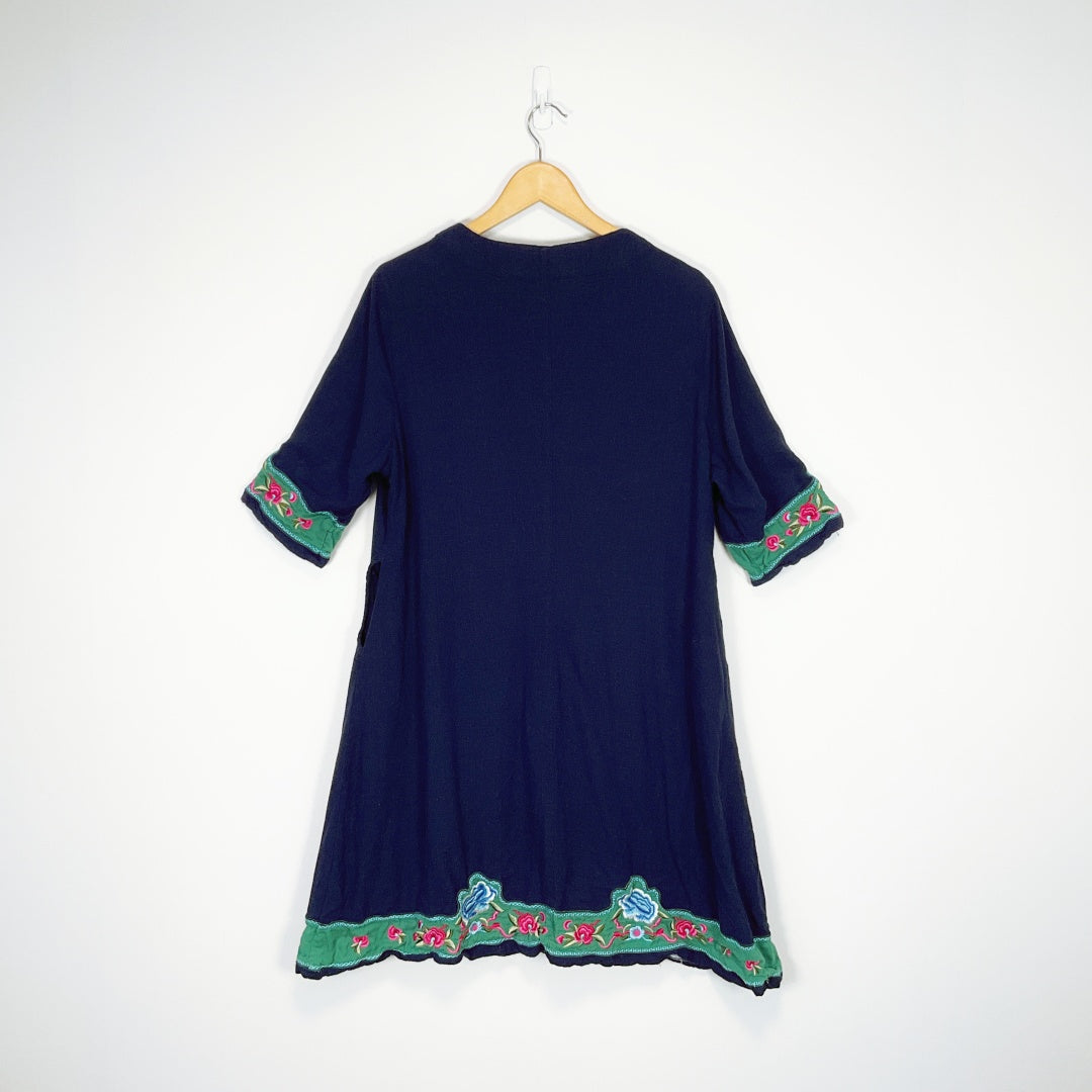Navy Floral Embroidered Tunic Dress