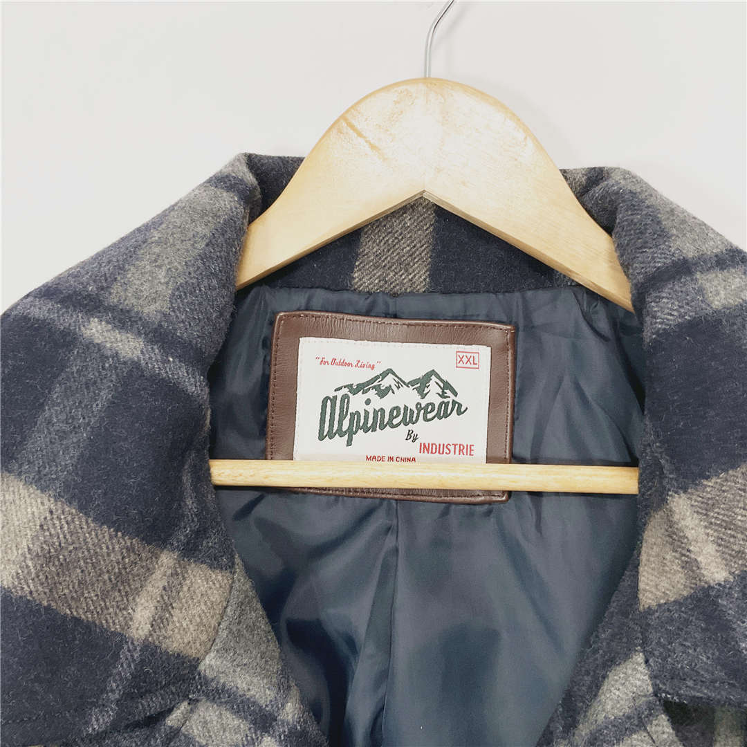 ALPINEWEAR Wool Blend Peacoat Jacket XXL Blue Grey Check