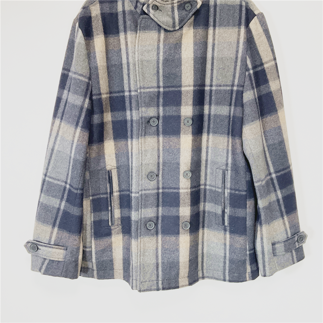 ALPINEWEAR Wool Blend Peacoat Jacket XXL Blue Grey Check