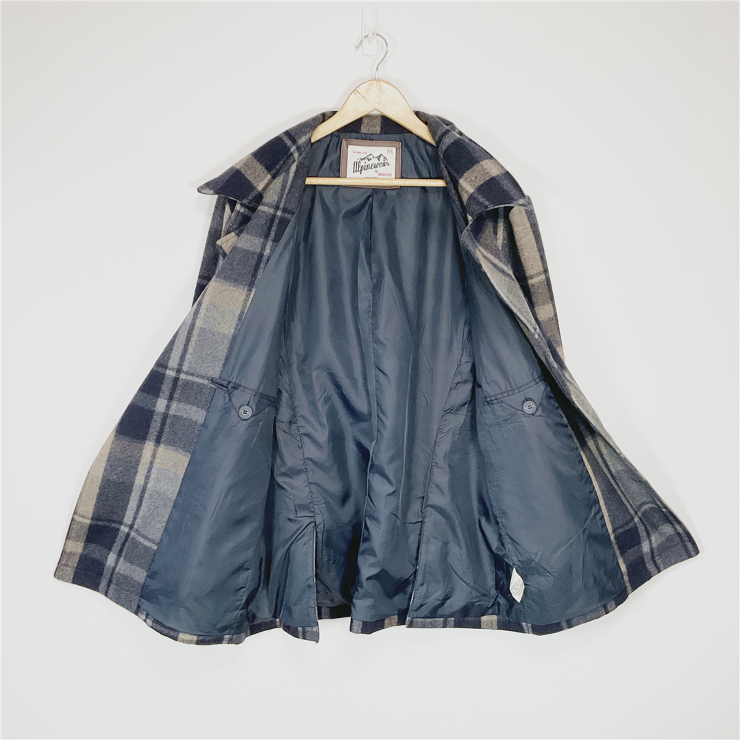 ALPINEWEAR Wool Blend Peacoat Jacket XXL Blue Grey Check
