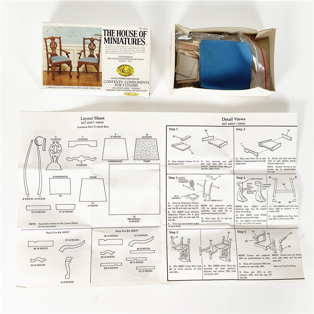 The House of Miniatures Chippendale Arm Chair Kit No. 40027 – Set of 2 Chairs