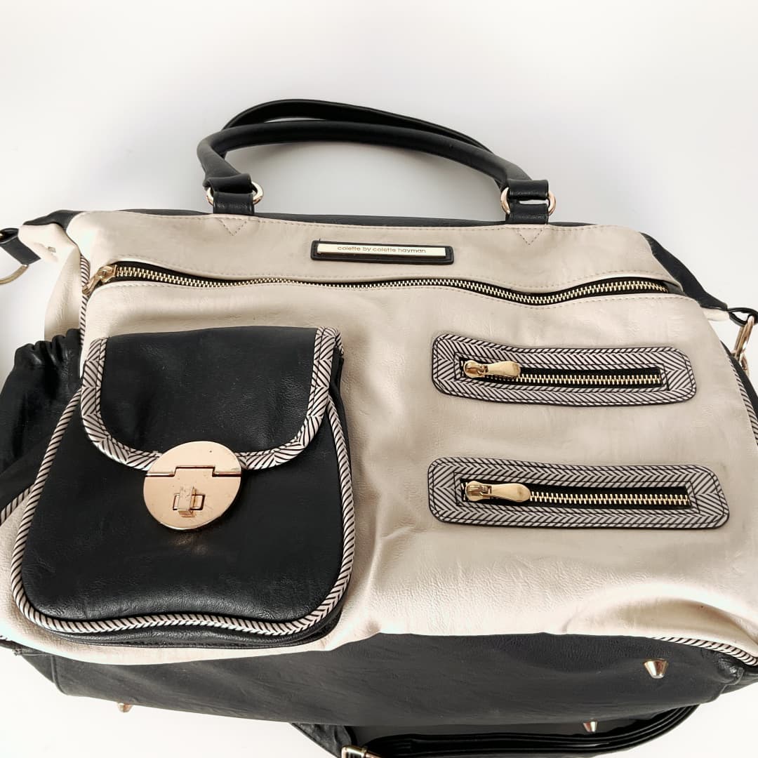 Collette - Pocket and Zip Baby Bag with Gold Hardware