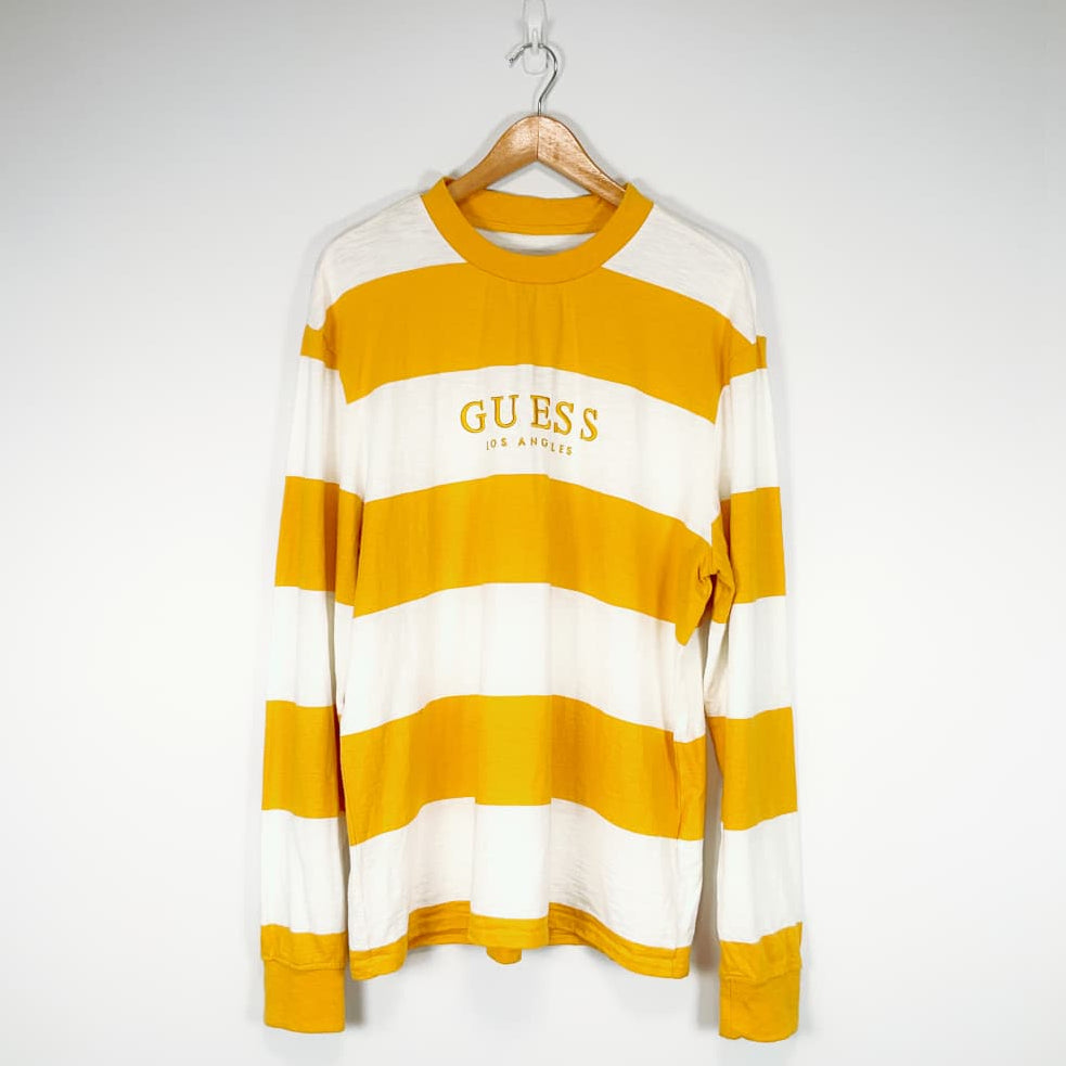 GUESS Yellow & White Stripe Long Sleeve Top – Size L