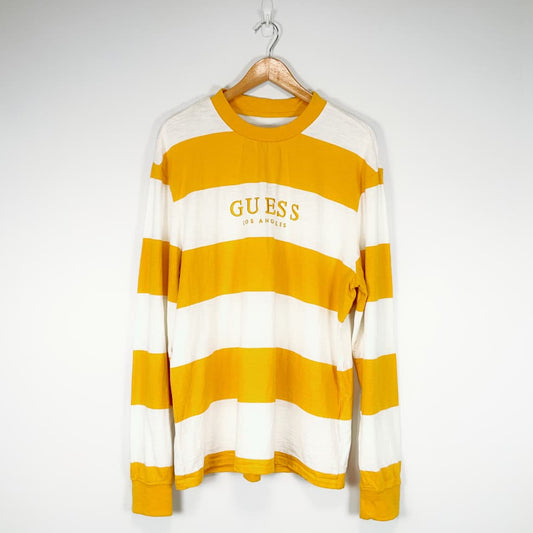 GUESS Yellow & White Stripe Long Sleeve Top – Size L