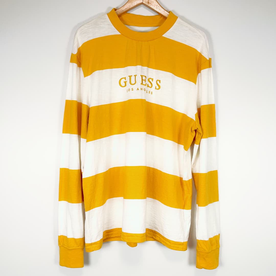 GUESS Yellow & White Stripe Long Sleeve Top – Size L
