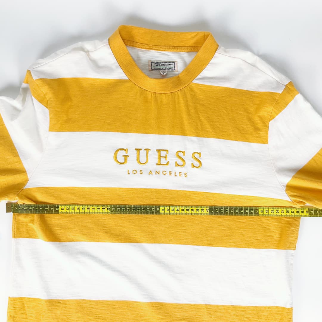 GUESS Yellow & White Stripe Long Sleeve Top – Size L