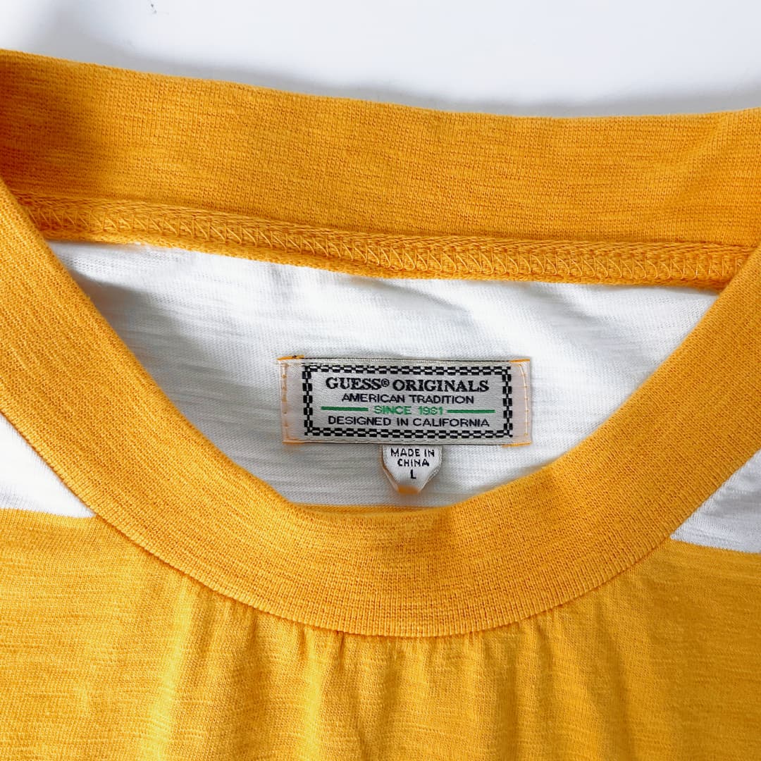 GUESS Yellow & White Stripe Long Sleeve Top – Size L