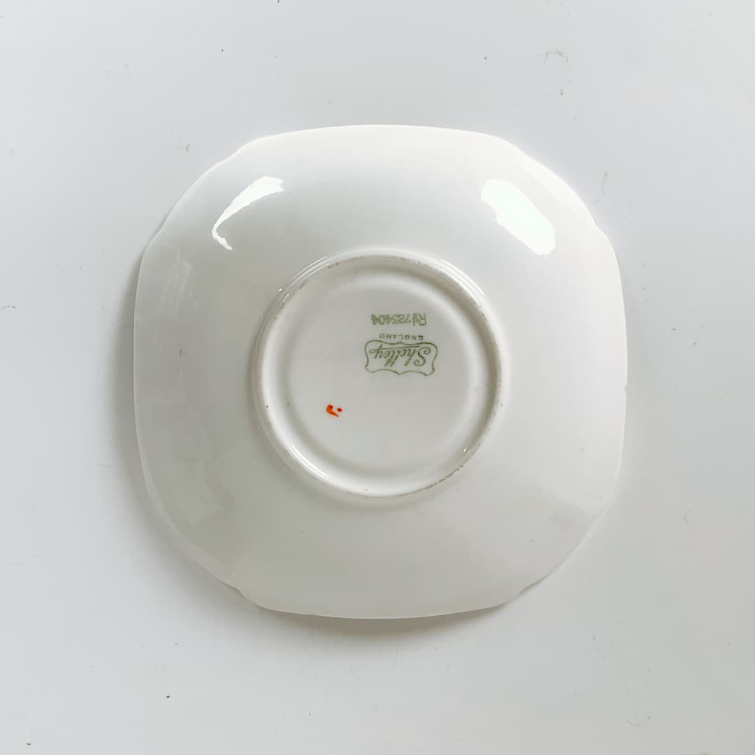 Shelley - Fruit and Diamonds Queen Anne Square Paneled Art Deco 1912 Tea Cup and Saucer Set