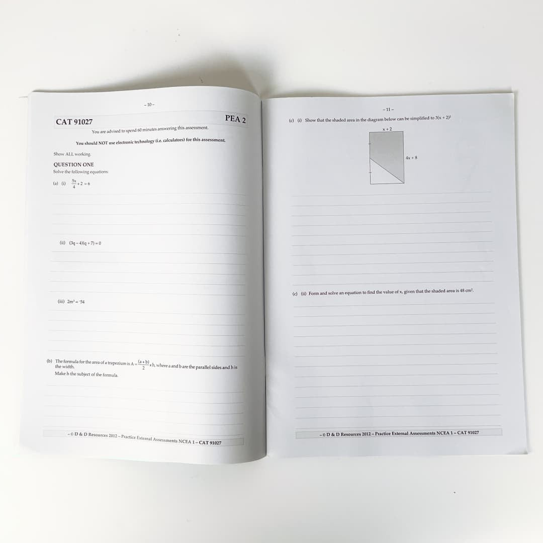 Practice External Assessments – Algebraic Methods (NCEA Level 1 AS91027)