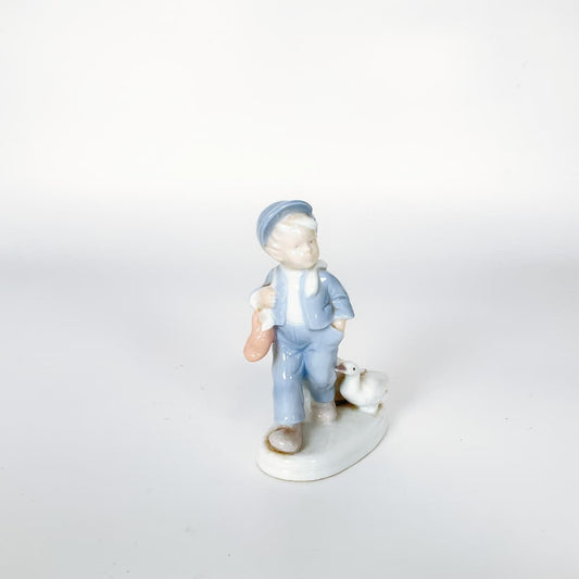 Porcelain Boy with Goose Figurine