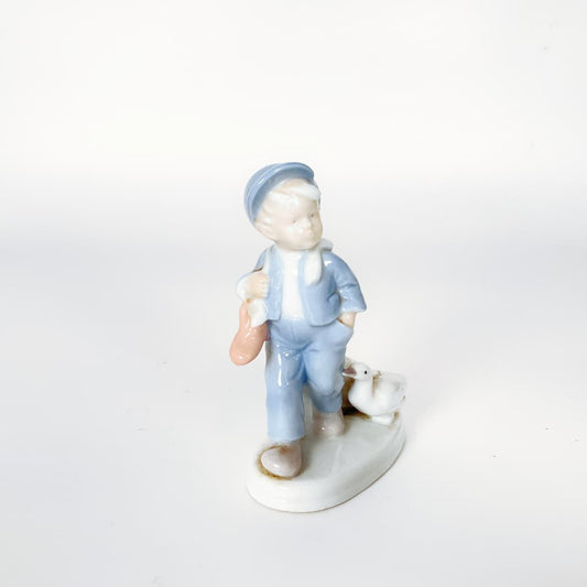 Porcelain Boy with Goose Figurine
