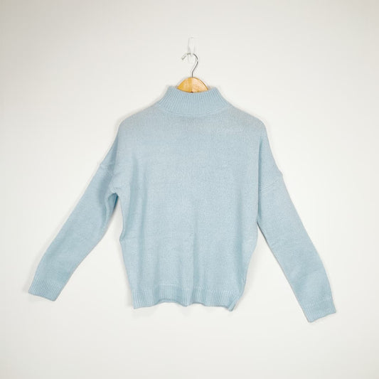 GLASSONS - Blue Mock Neck Knit Jumper