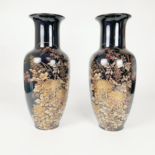 Japanese Tenmoku-Kiku Shibata Decorative Vase （sold as Pair)