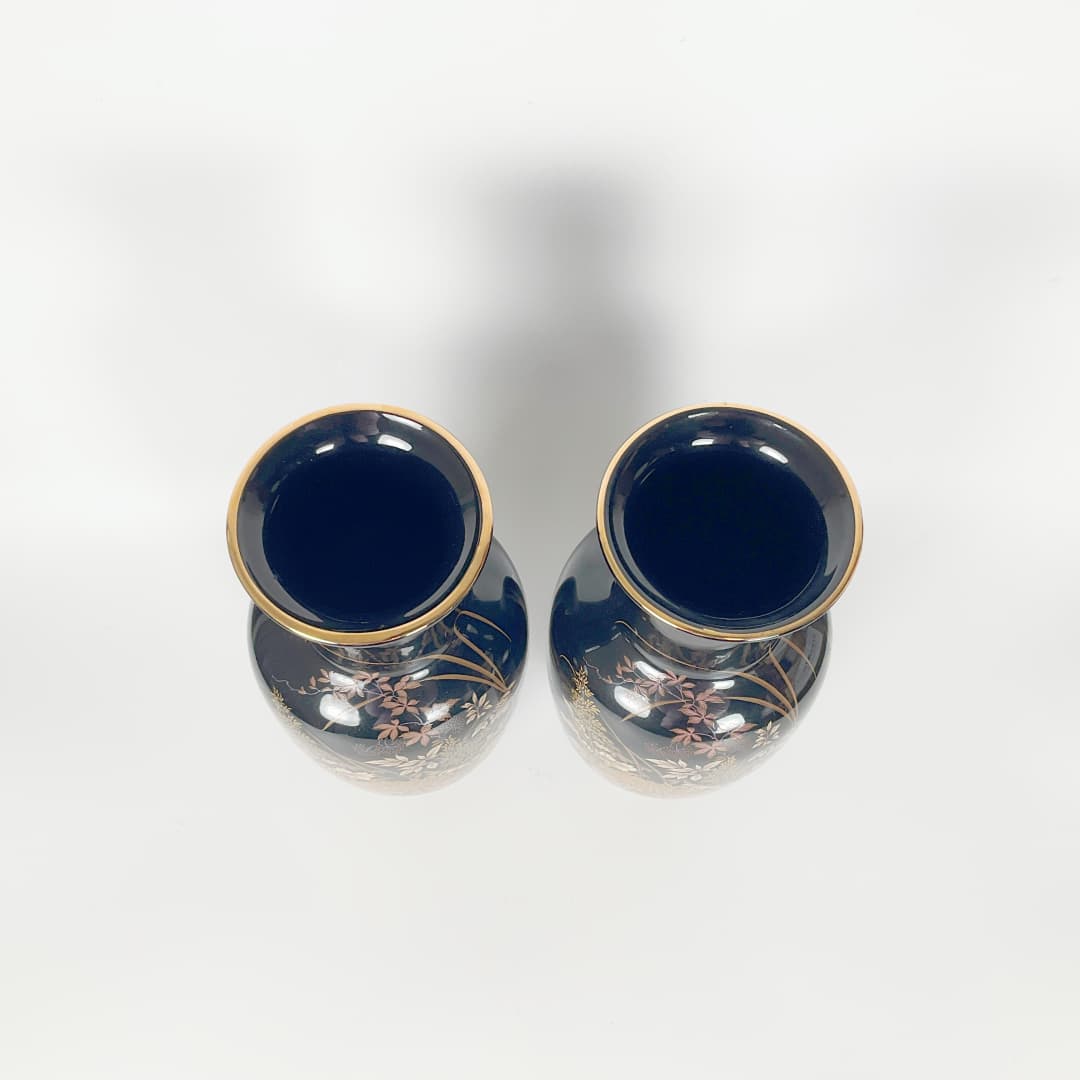 Japanese Tenmoku-Kiku Shibata Decorative Vase （sold as Pair)