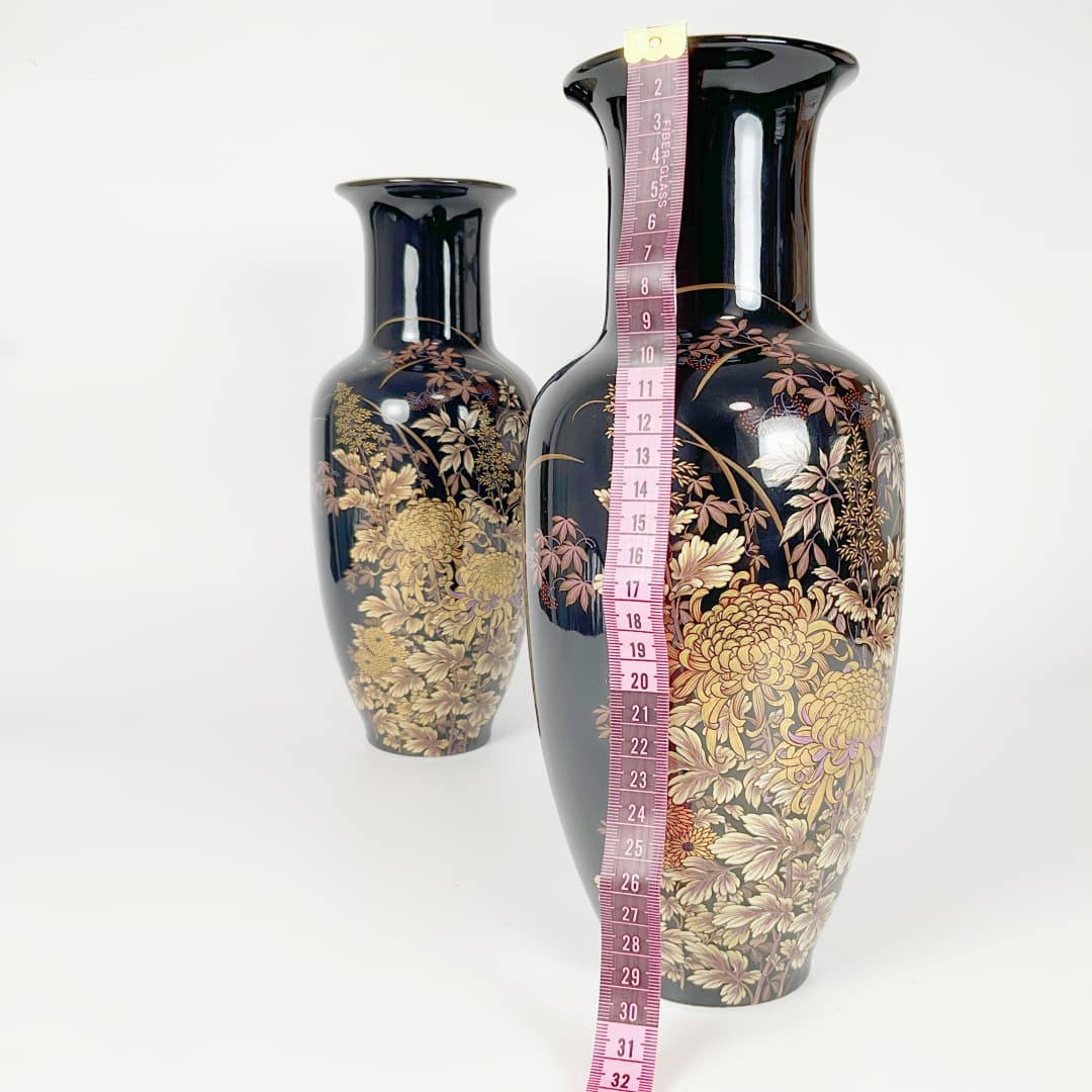 Japanese Tenmoku-Kiku Shibata Decorative Vase （sold as Pair)