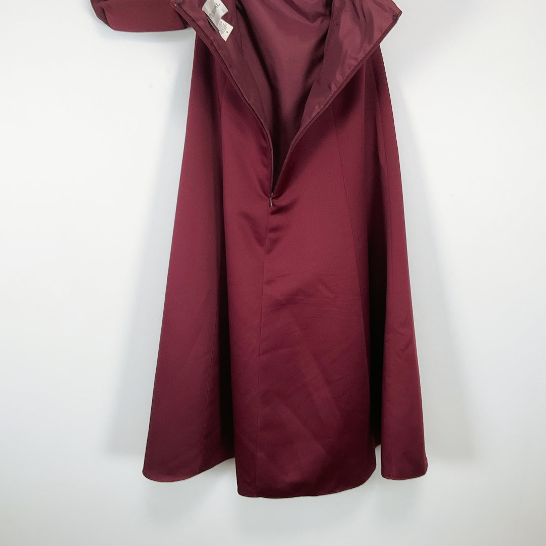 DAVID'S BRIDAL Burgundy Satin Formal Dress with Handbag