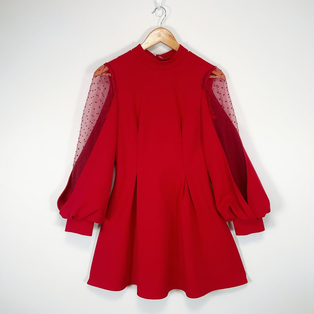 HANYULIN Red Long Sleeve Mini Dress