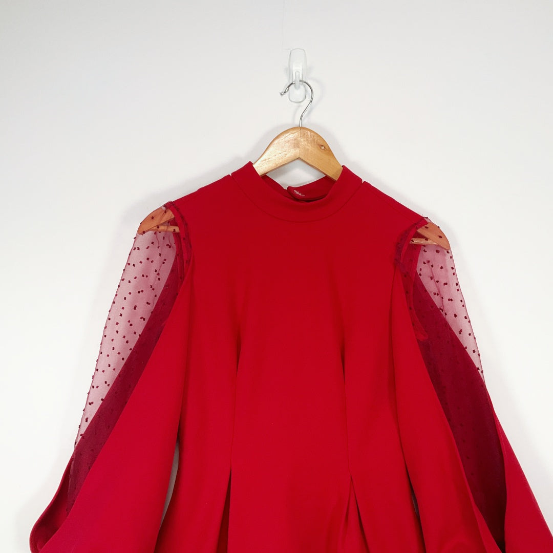 HANYULIN Red Long Sleeve Mini Dress