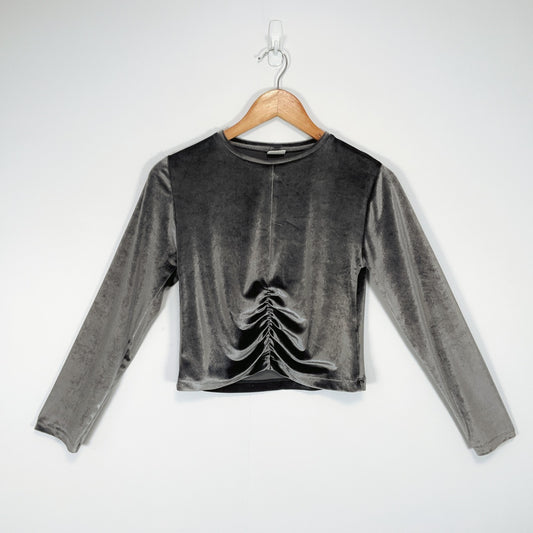 ZARA Kids Grey Velvet Ruched Long Sleeve Top