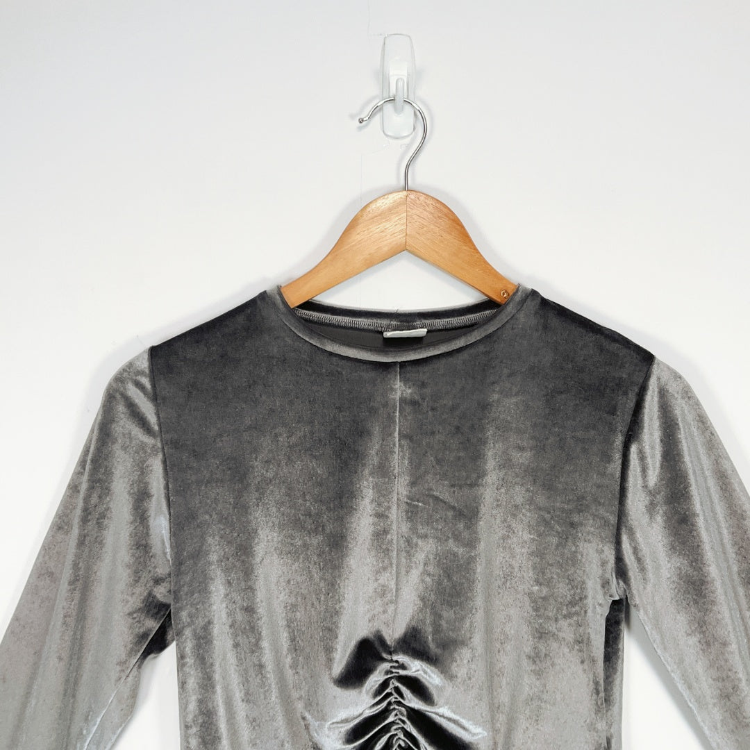 ZARA Kids Grey Velvet Ruched Long Sleeve Top
