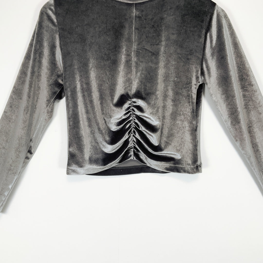 ZARA Kids Grey Velvet Ruched Long Sleeve Top