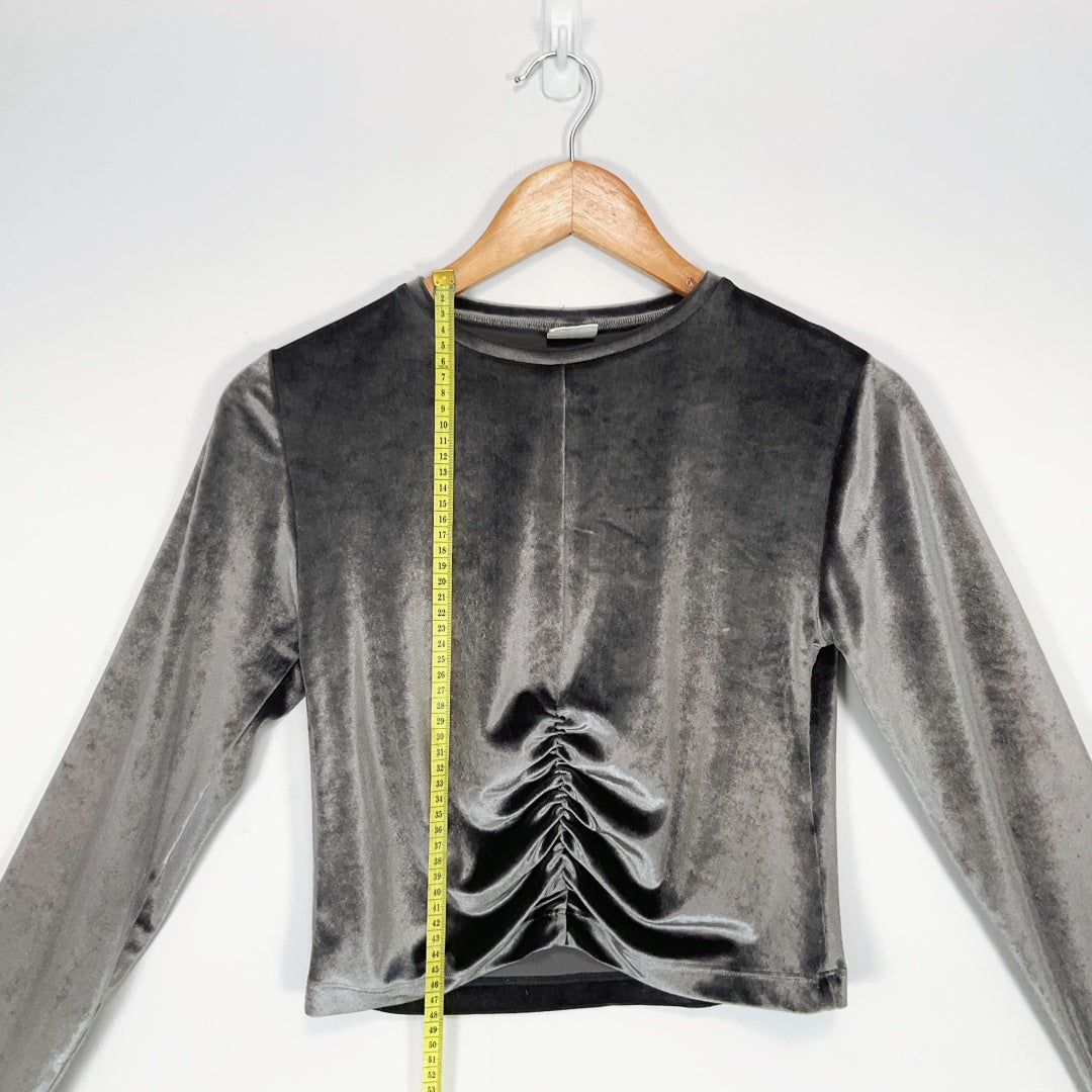 ZARA Kids Grey Velvet Ruched Long Sleeve Top