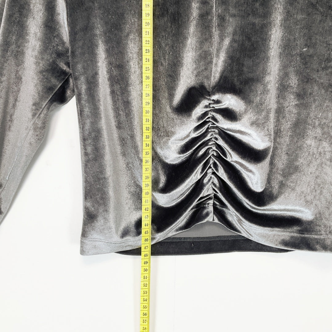 ZARA Kids Grey Velvet Ruched Long Sleeve Top