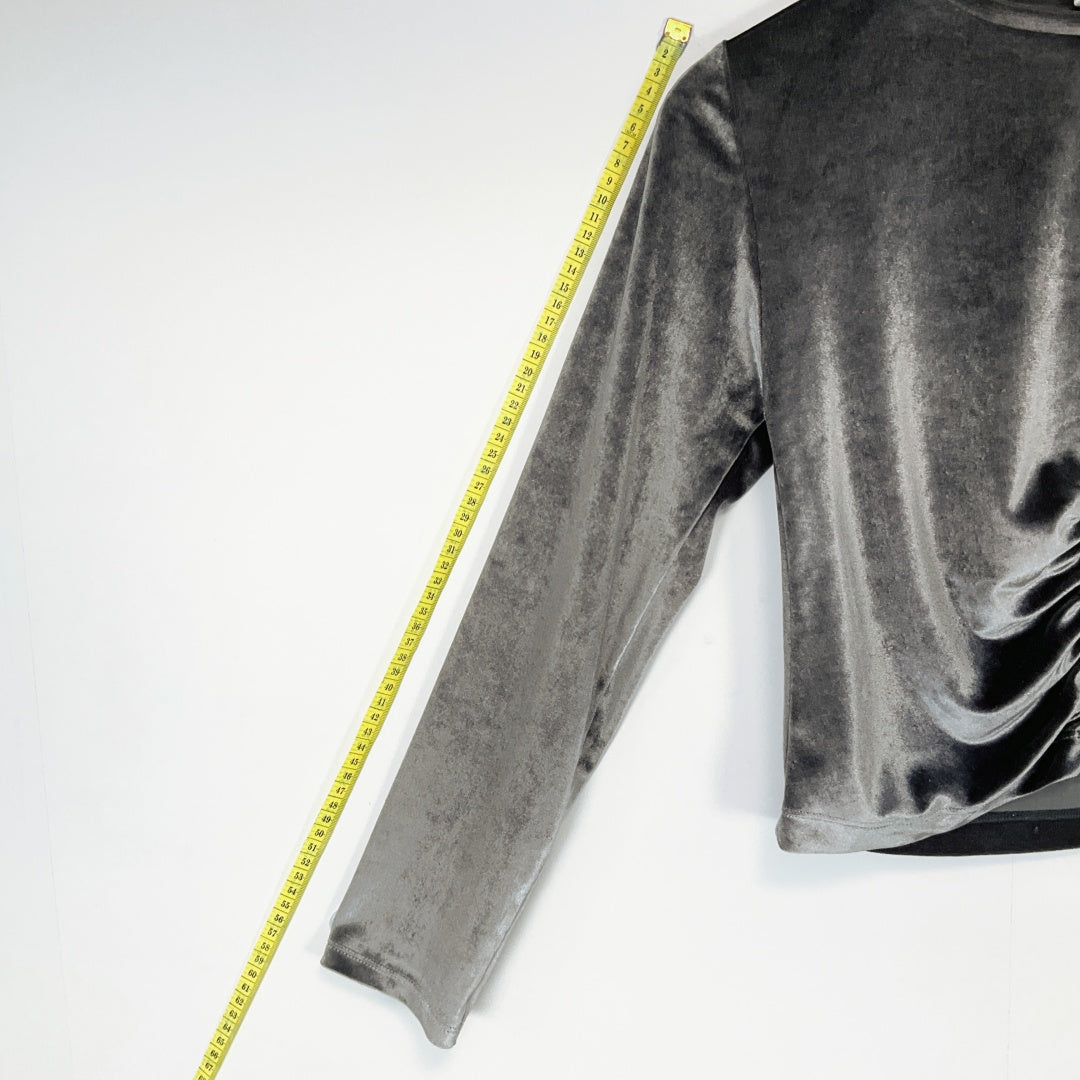 ZARA Kids Grey Velvet Ruched Long Sleeve Top