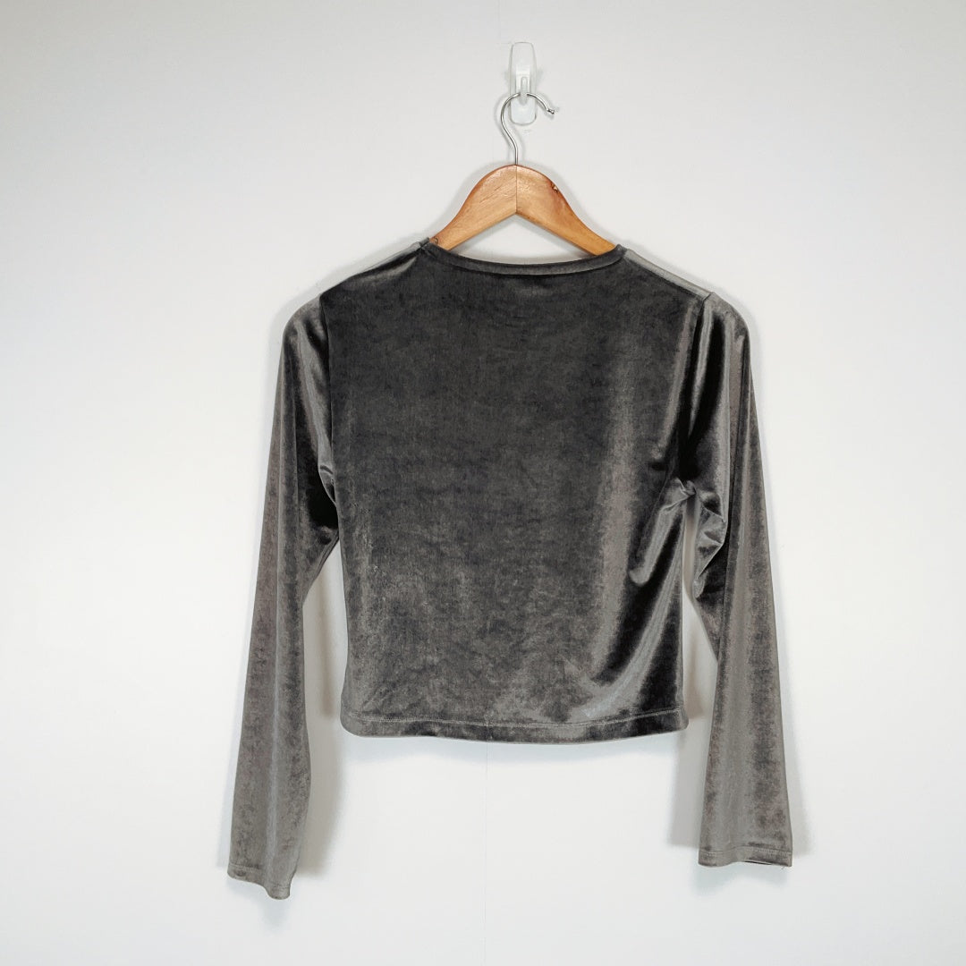 ZARA Kids Grey Velvet Ruched Long Sleeve Top