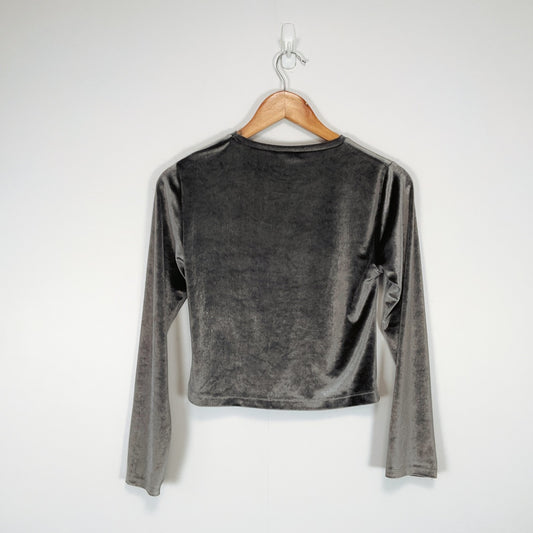 ZARA Kids Grey Velvet Ruched Long Sleeve Top