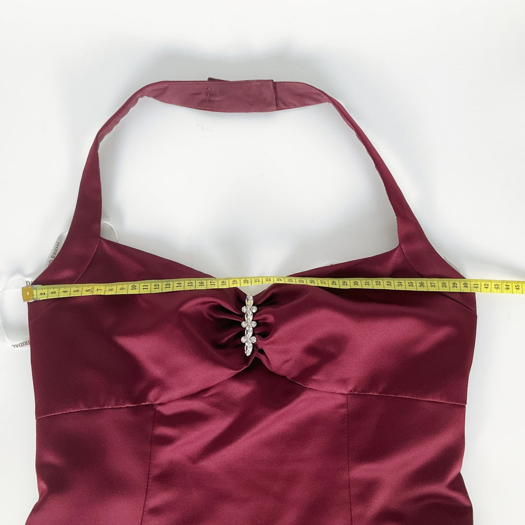 DAVID'S BRIDAL Burgundy Satin Formal Dress with Handbag