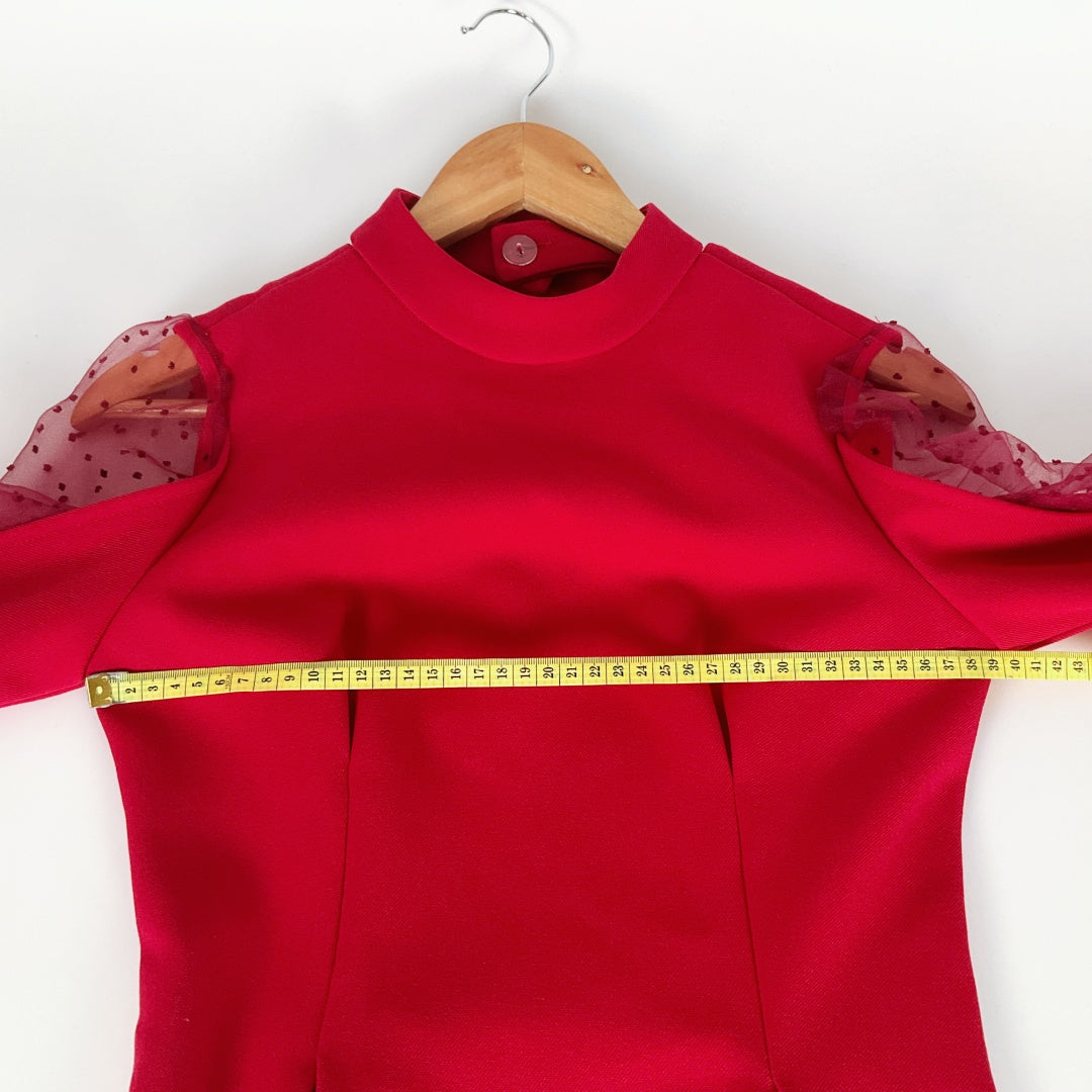 HANYULIN Red Long Sleeve Mini Dress