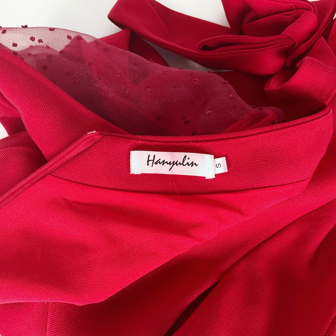 HANYULIN Red Long Sleeve Mini Dress