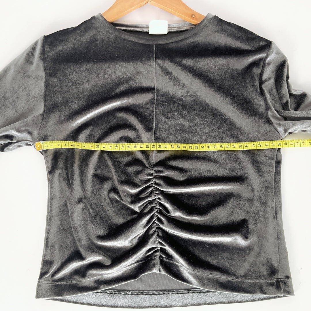 ZARA Kids Grey Velvet Ruched Long Sleeve Top