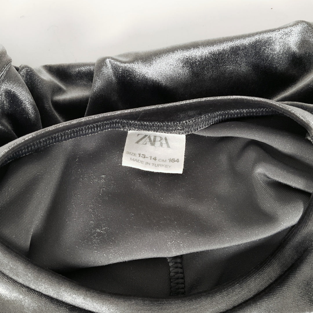 ZARA Kids Grey Velvet Ruched Long Sleeve Top