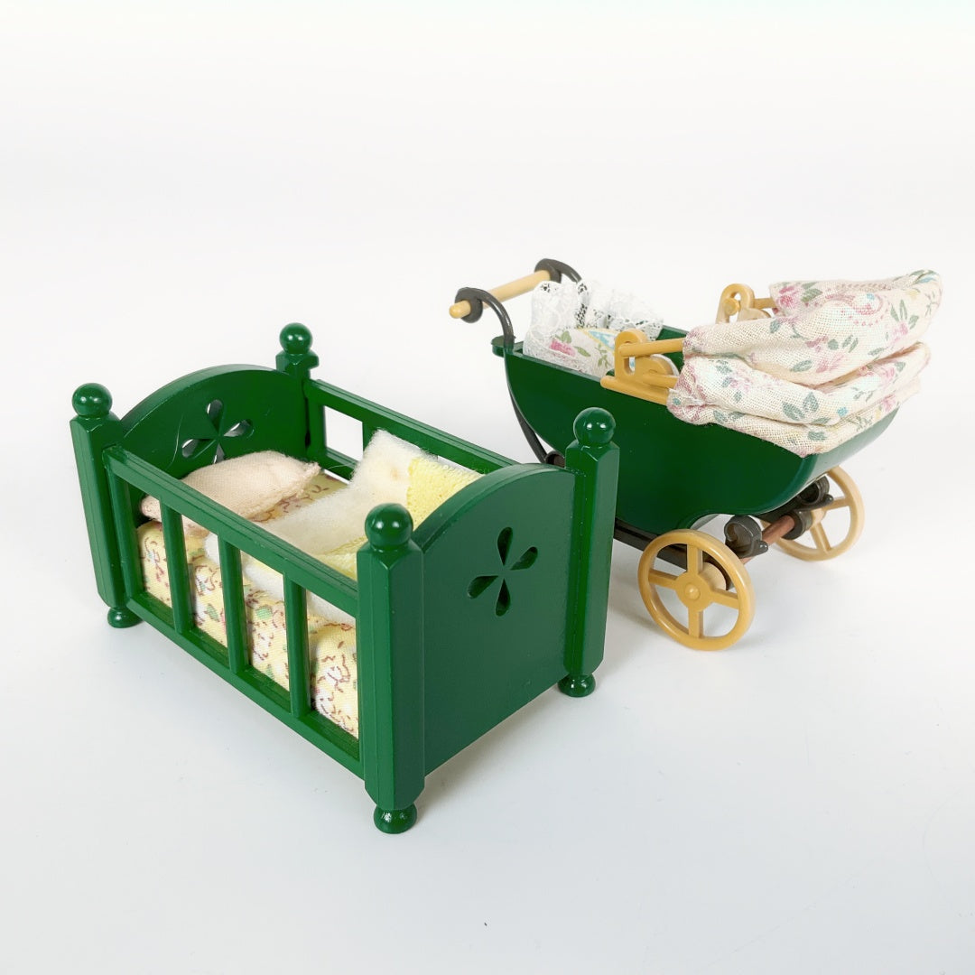 Sylvanian Families Vintage Green Cot Bed & Baby Pram