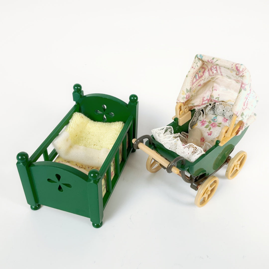 Sylvanian Families Vintage Green Cot Bed & Baby Pram